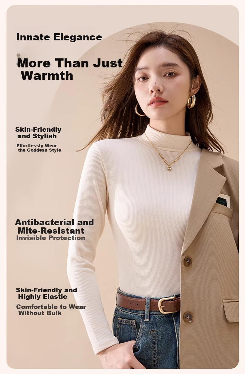 LangSha Women's Thermal Thickened Ribbed Base Shirt Autumn Winter 2025 New Half Turtleneck Knit Elegant Top 3
