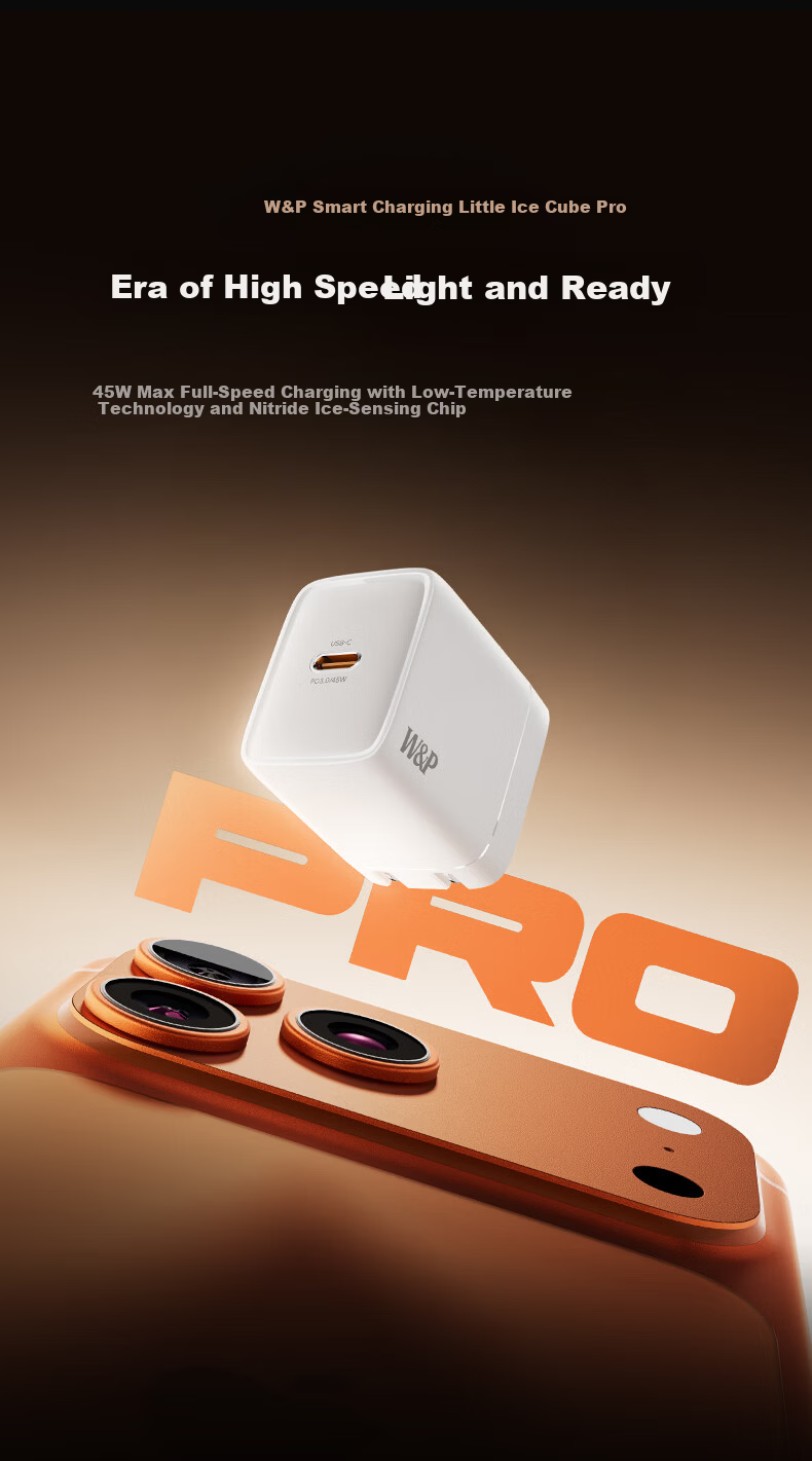 W&P 2026 Model Low-Temperature Fast Charger Apple iPhone 17 Pro Max Charger Foldable Plug GaN Low-Temperature 3C Certified 45/35W 6