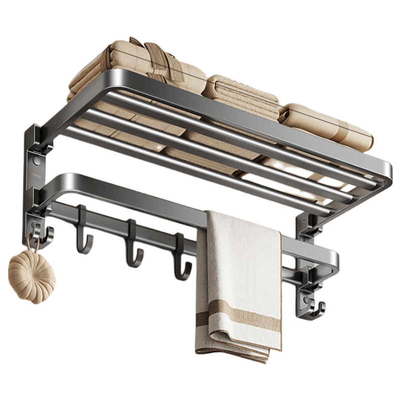 Cobbe Space Aluminum Bathroom Towel Rack Foldable Toilet Towel Holder No-Drill Bathroom Storage Rack Bathroom Hardware Accessories