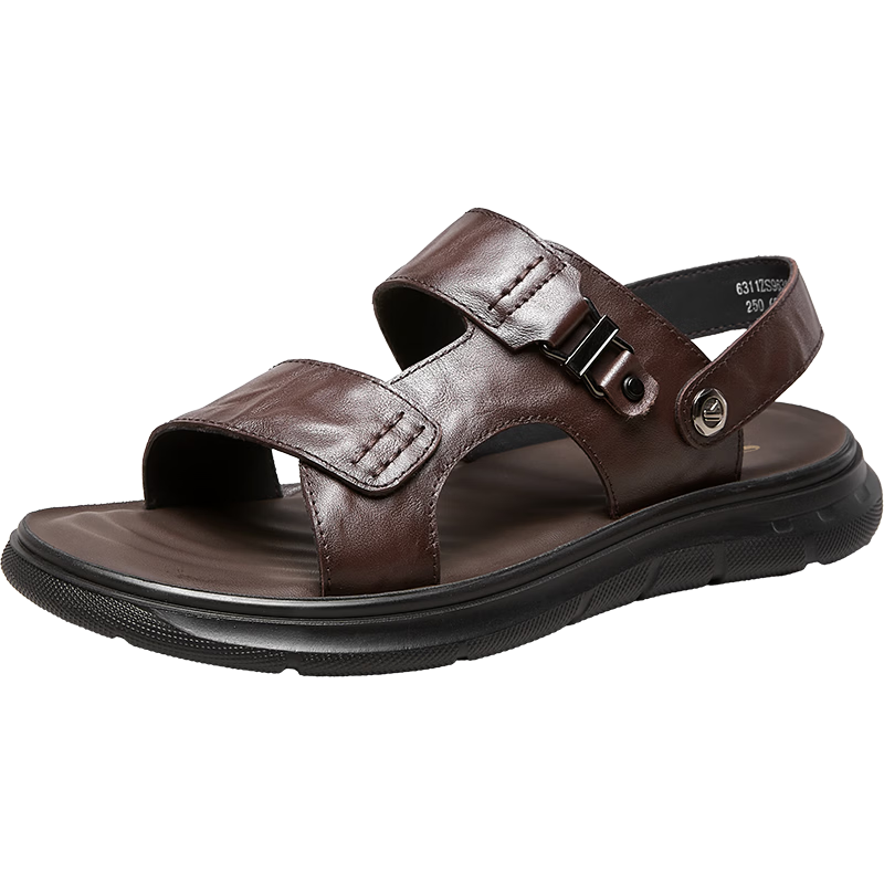 Yierkang Men's Summer Genuine Leather Casual Beach Sandals Dual-Wear Driving Slippers 96308W Black Size 41