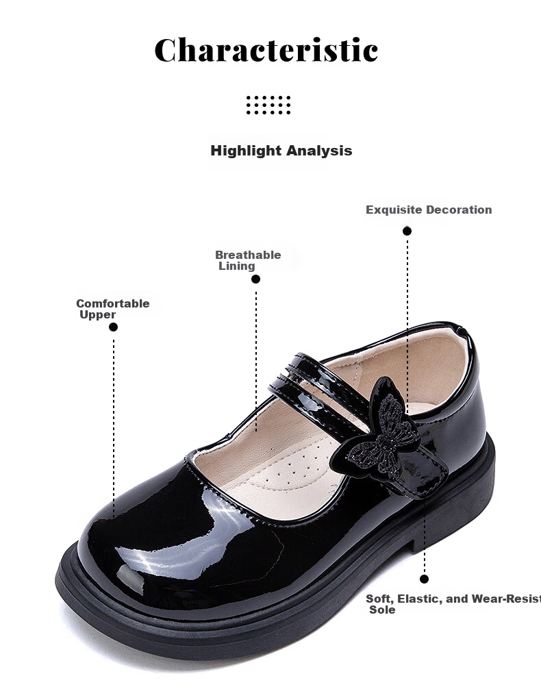 Fulromy Girls' Leather Shoes Spring Autumn Convenient Velcro Stylish Princess Dress Performance Shoes Shadow Black Size 27 3
