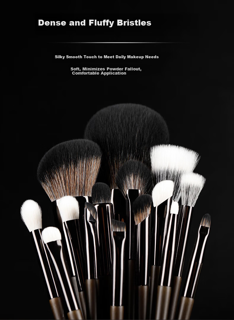 LADES Wooden 15-Piece Makeup Brush Set Animal Hair Powder Brush Lip Brush Concealer Brush Beauty Tools 4