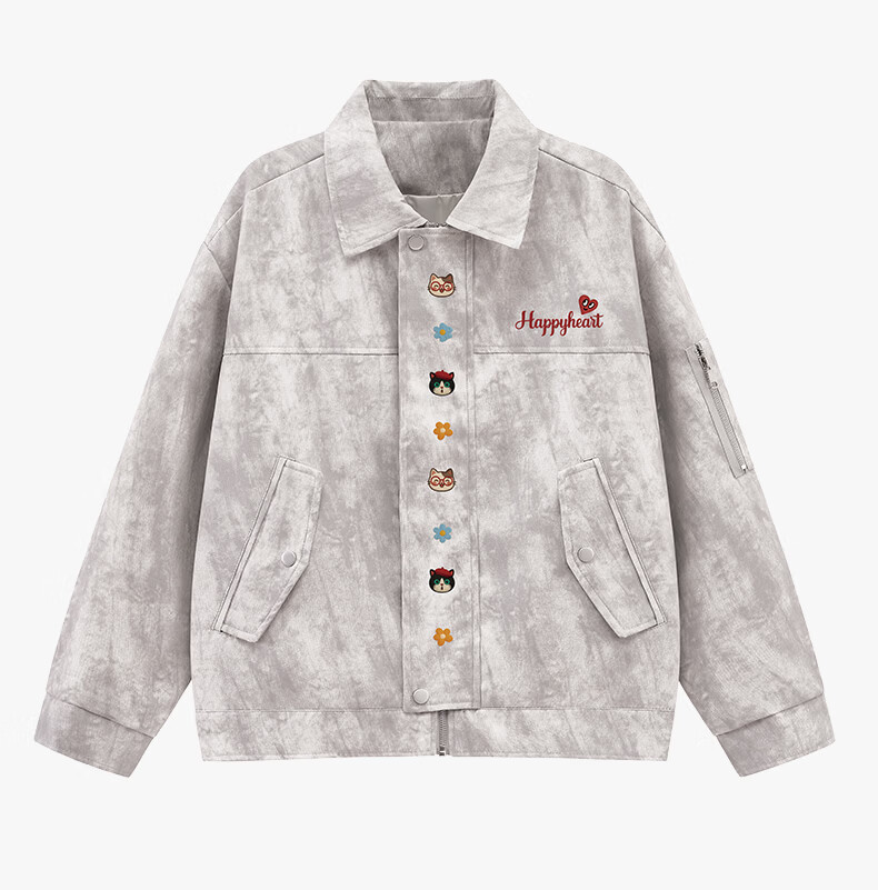 Charles Heart American Street Tie-Dye Lapel Jacket Men Spring Autumn Loose Fit Couple Dark Gray XL 27