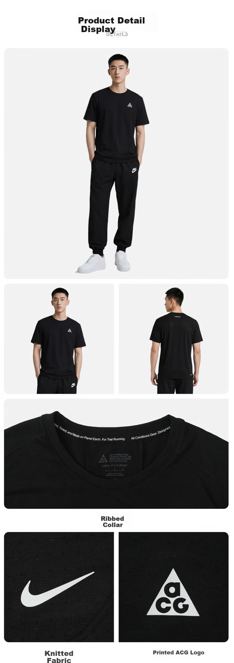 Nike Men's Outdoor T-Shirt ACG Short Sleeve Fitness Outdoor IO9678-010 Black Gray M 4