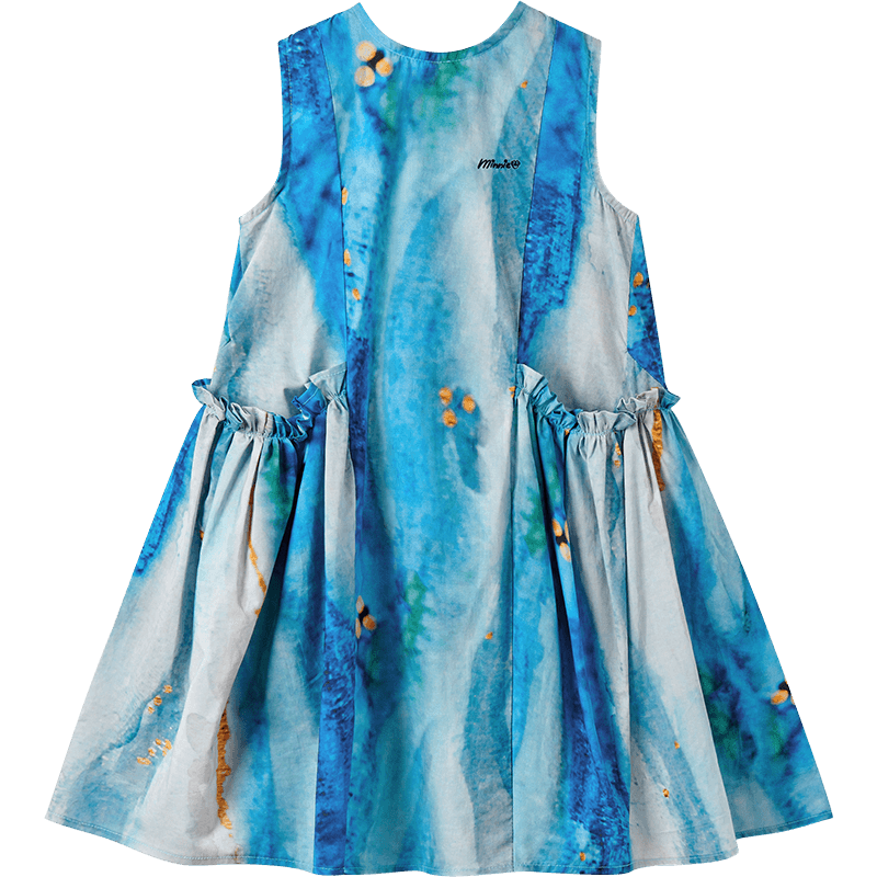Disney Girls' Summer Tie-Dye Sleeveless Ruched Vacation Beach Dress, Blue, Size 130