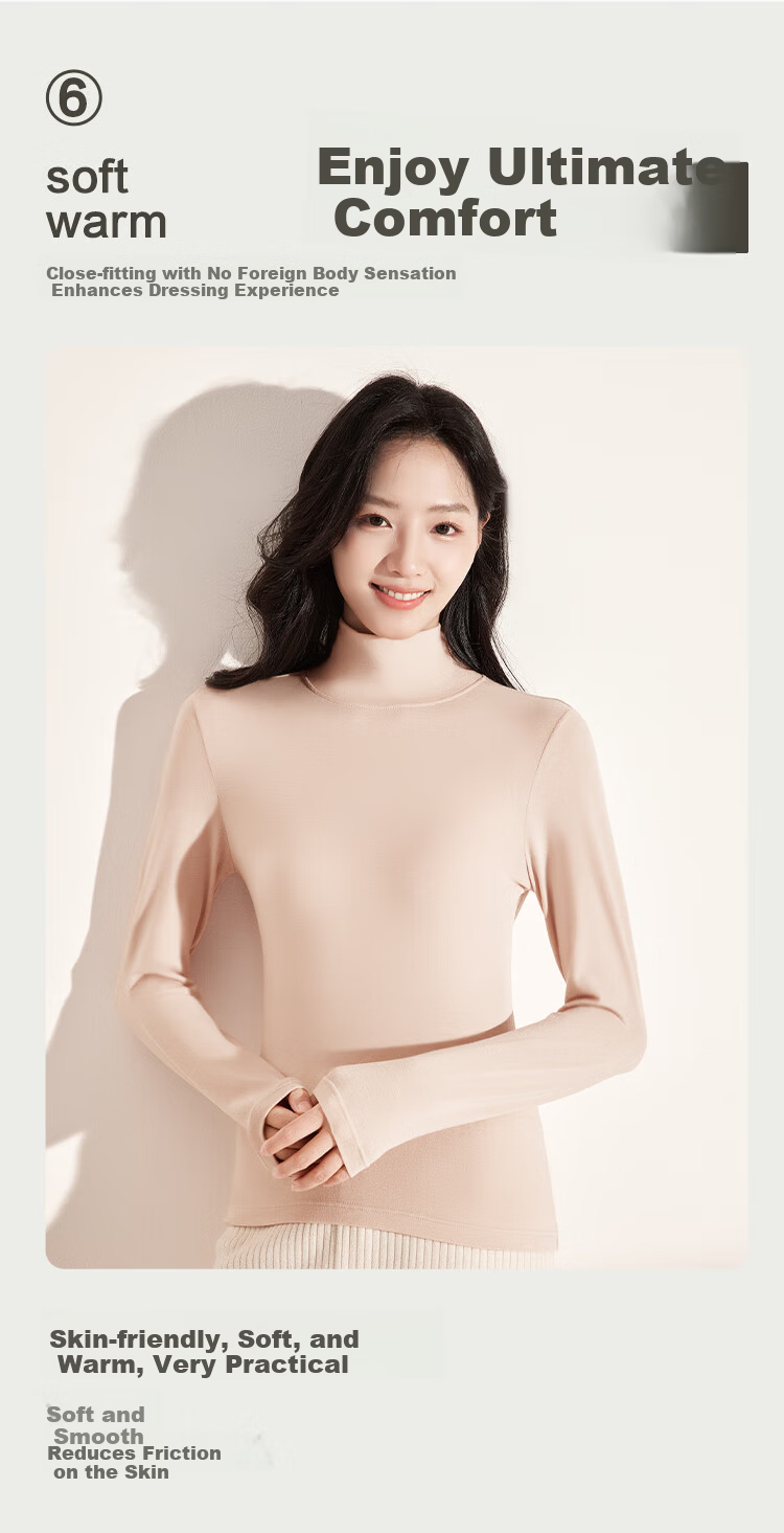 Hongdou 7A Antibacterial Deodorant Mite-Resistant Autumn Solid Color Versatile High Neck Women's Base Layer Shirt 7