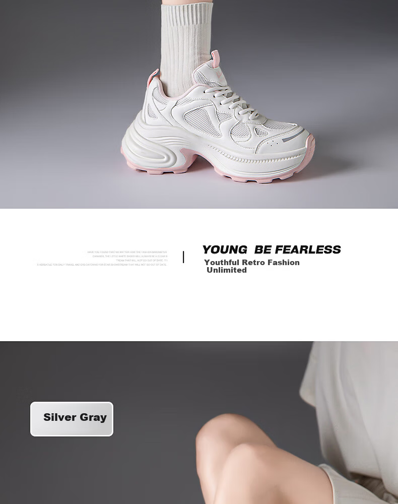 Warrior Official Women's Sneakers 2026 Spring New Chunky Platform Shoes White Gray Pink Size 36 18