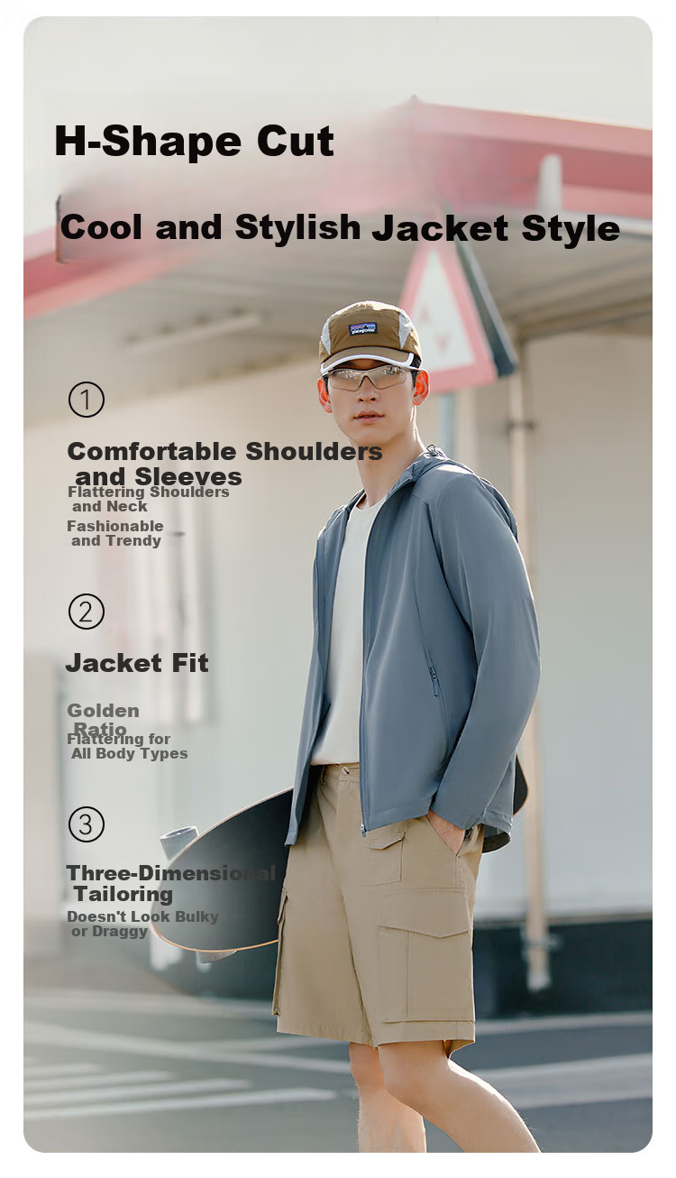 JD Jingzao Water-Repellent Sun-Protective Lightweight Jacket Men's Outdoor Sun Protection Coat Unisex Skin Jacket Dual-Use for Rain and Sun Gray Blue L 9