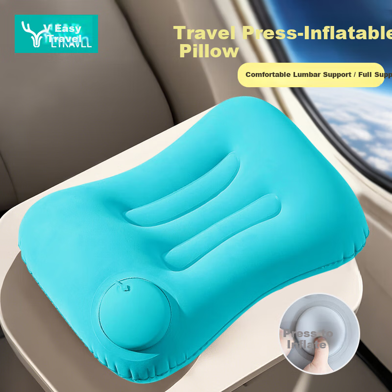 Etravel Inflatable Travel Lumbar Pillow Portable Press-to-Inflate Waist Support Cushion Green