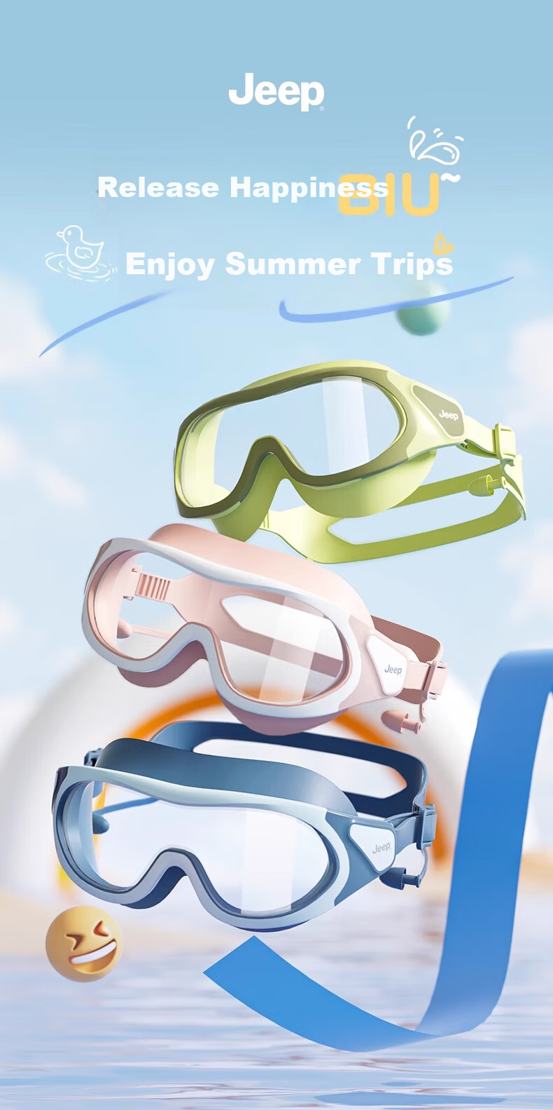 JEEP Kids Swimming Goggles Large Frame HD Anti-Fog Waterproof Boys Diving Goggles Girls Swimming Glasses Lavender Purple Plano 1