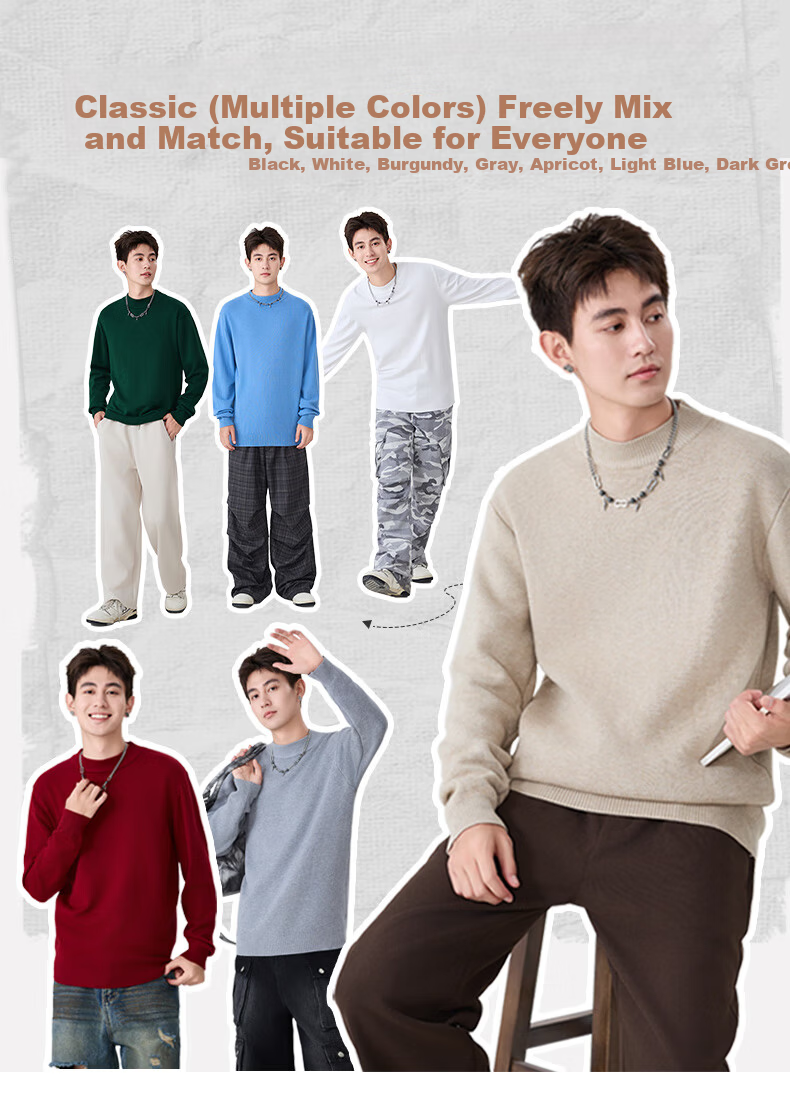 Baleno S&K Series Half Turtleneck Sweater Autumn Winter 2025 New Men's Base Layer Heavyweight Warm Top for Students 5
