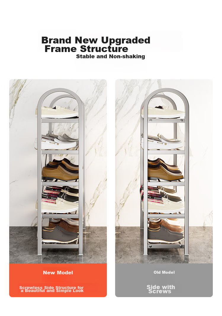 QIAONAMEI Stainless Steel Shoe Rack, Simple Home Entryway Dormitory Indoor Multi-Layer Storage Shoe Rack QNM1107-SR(A) 6