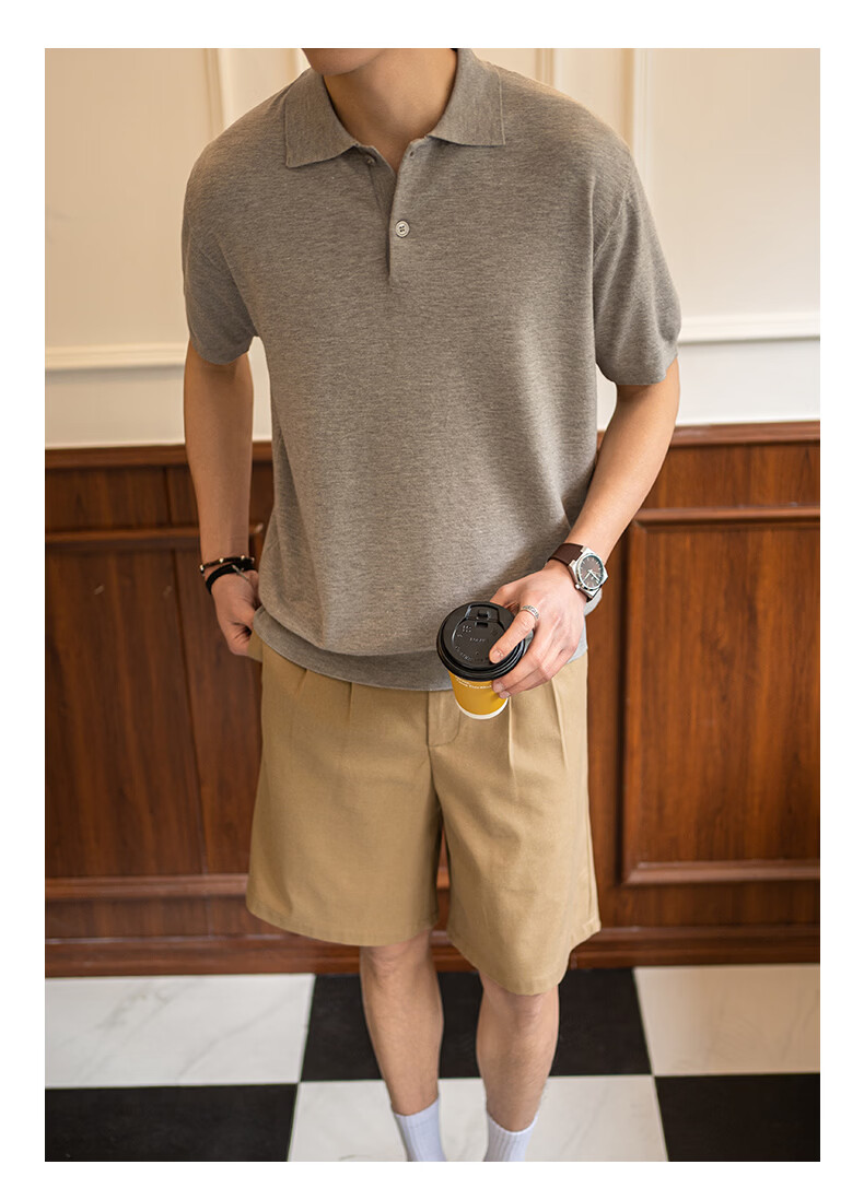 Dingfengbaoluo Vintage Old Coin Style Short Sleeve Men's Summer Luxury Business Polo Knit Casual Shirt KK65 Black 2XL 2