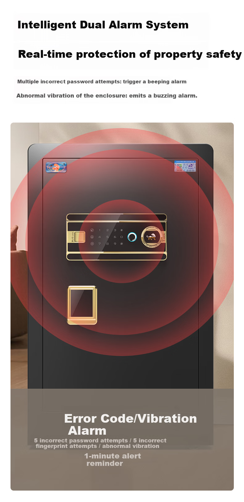 Tiger Brand Home and Office Small Electronic Password Safe All-Steel Anti-Theft Wall and Cabinet Mountable Safe Borui Series 45cm Piano Black 9