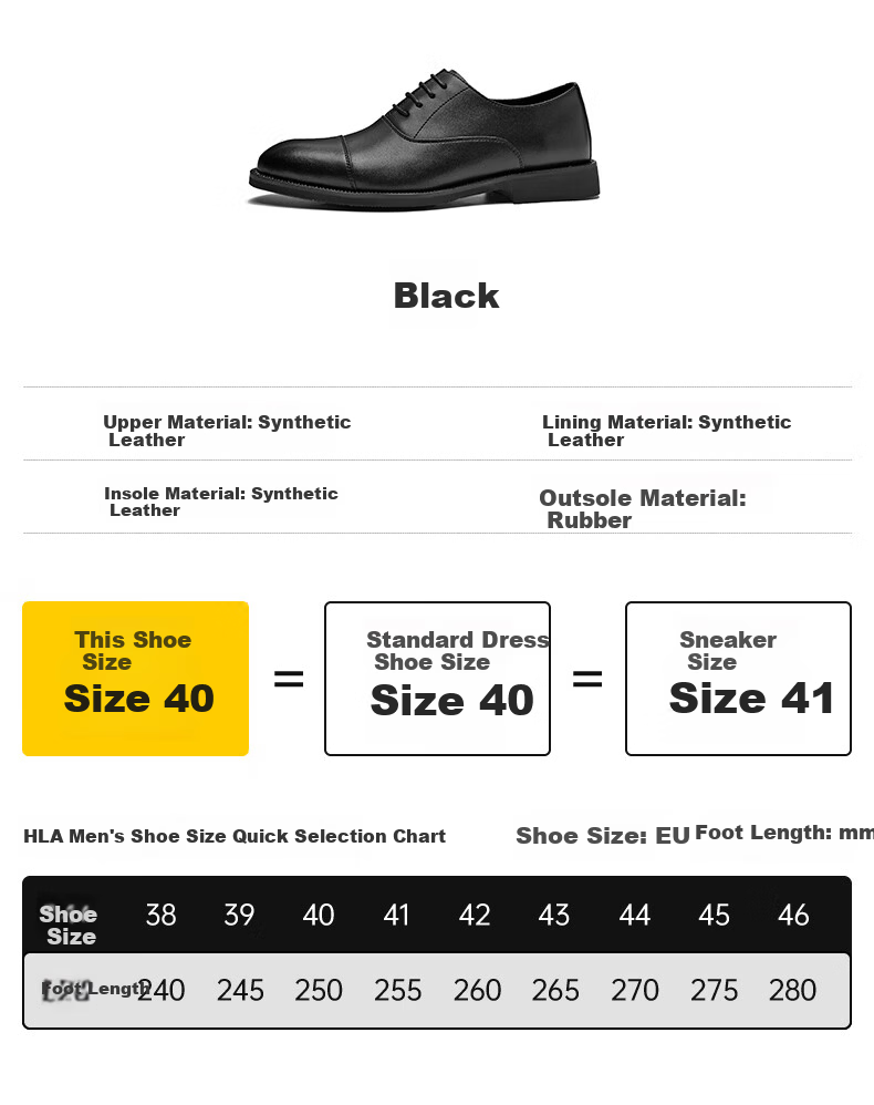 HLA Men's Business Formal Casual Comfortable Lightweight Lace-up Oxford Shoes HAAPXM2EAV106 Black Size 38 4