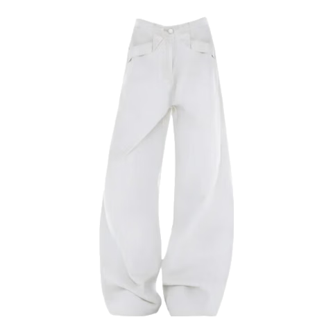 ICH MODE American Style Curved Blade Pants Women 2025 Autumn Winter Four Seasons Loose Straight Casual Wide-Leg Cargo Pants Banana Pants White L