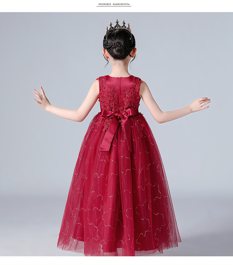 LUOBOBEIBEI Children's Summer Princess Dress, Tulle Gauze Formal Dress, Long Piano Performance Dress for Girls, Champagne Color, Size 150 11