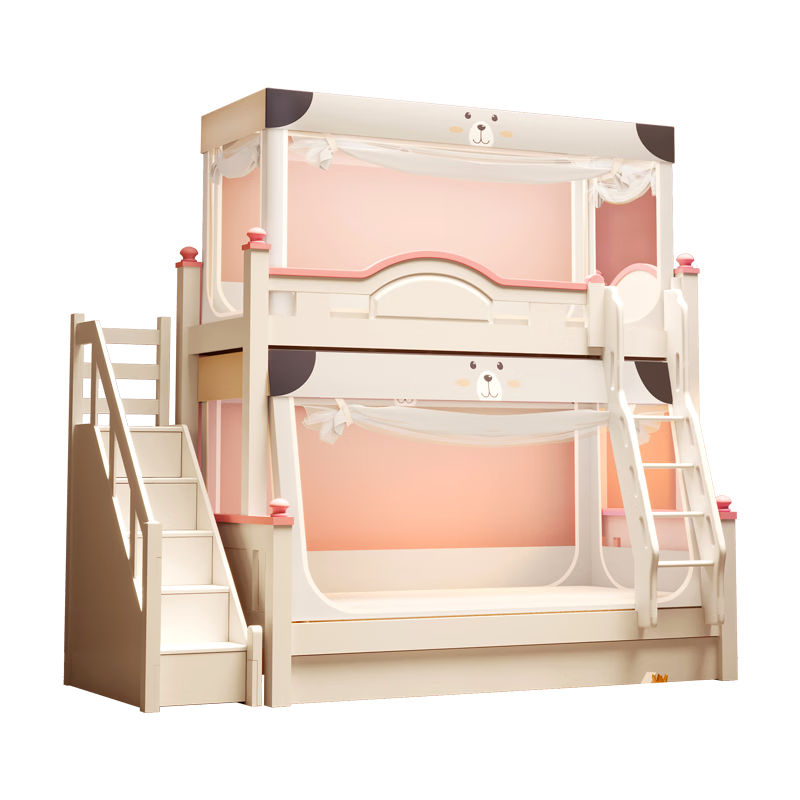 Cottonfaith Class A Antibacterial Home Bunk Bed with Guardrail, Mosquito Net Frame, Double-Door Trapezoidal Lower Bunk, 1.2 Meters