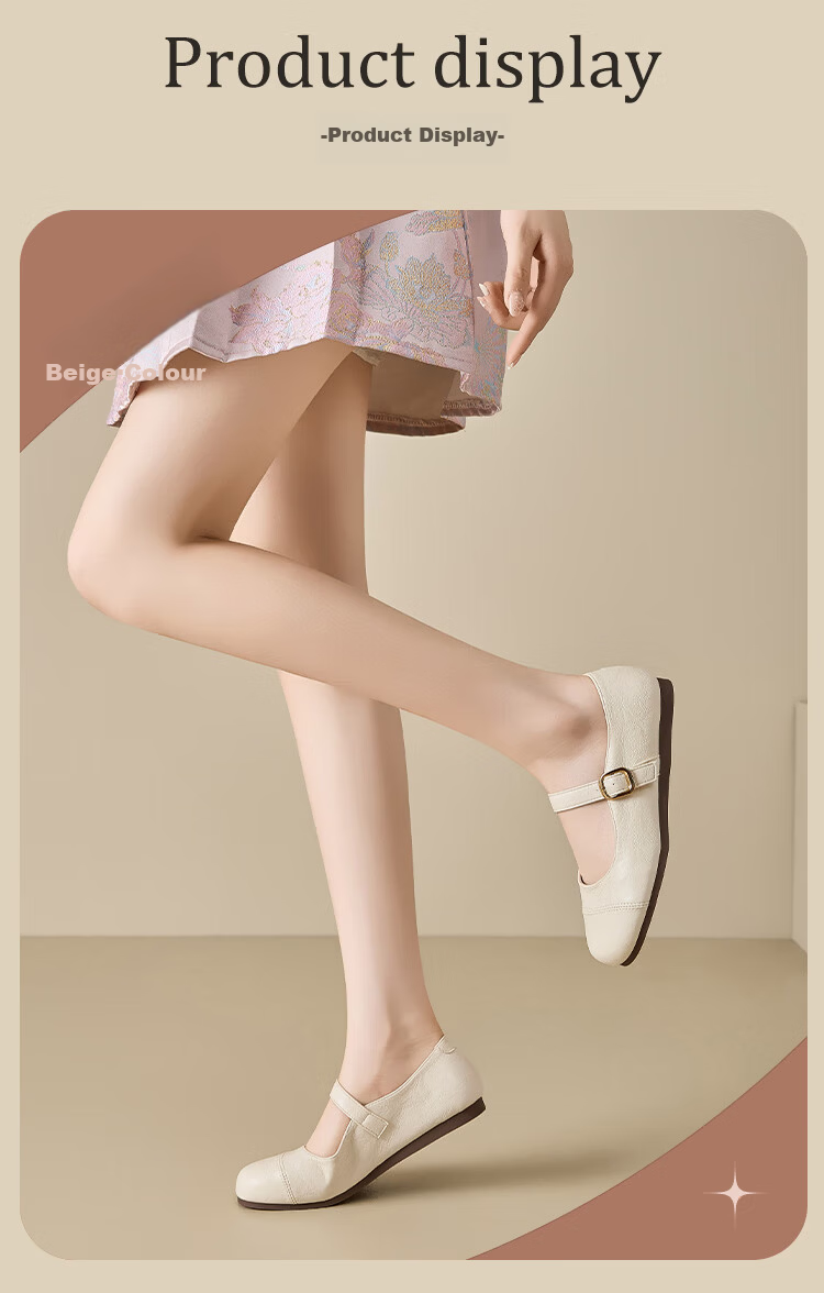 La Chapelle Women's Mary Jane Shoes Casual Versatile French Style Single Buckle Leather Shoes - SLX211 Beige Size 37 10