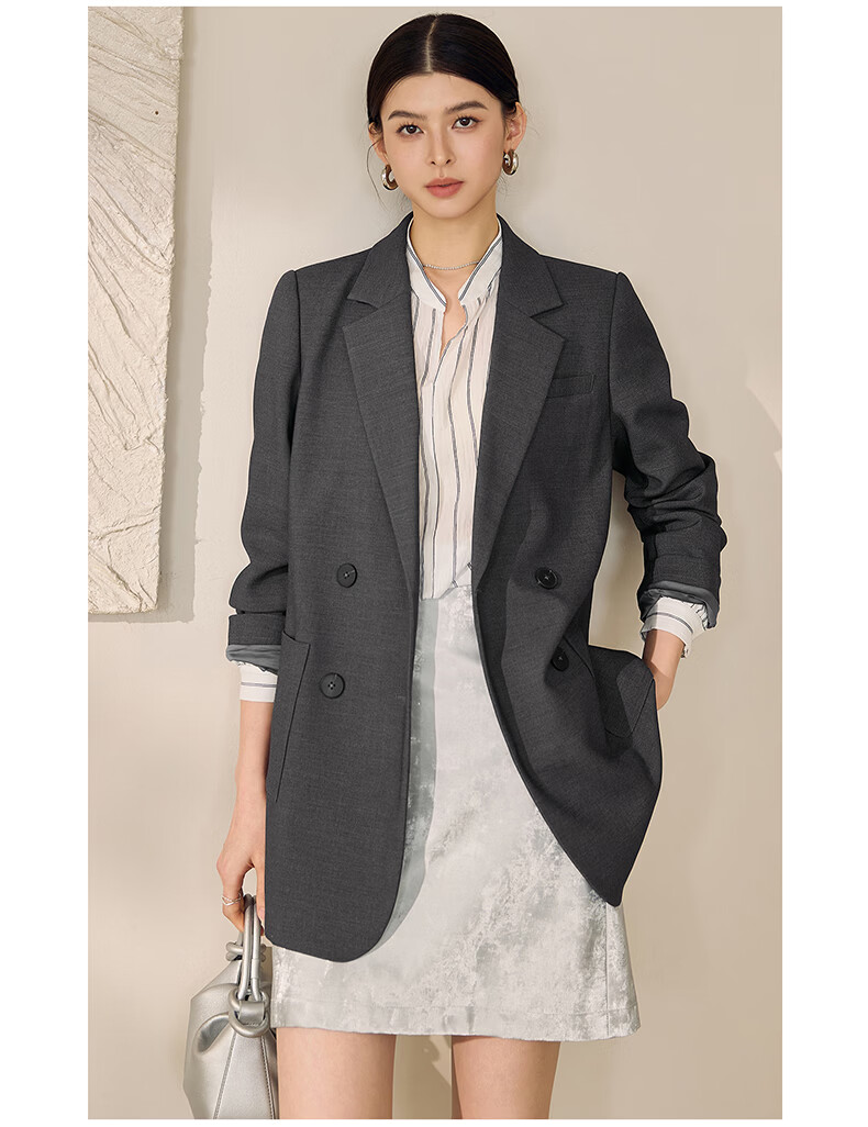 ROEYSHOUSE Women's Elegant Commuter Blazer Spring High-Intelligence Professional Suit Jacket 12596 Dark Gray L 10