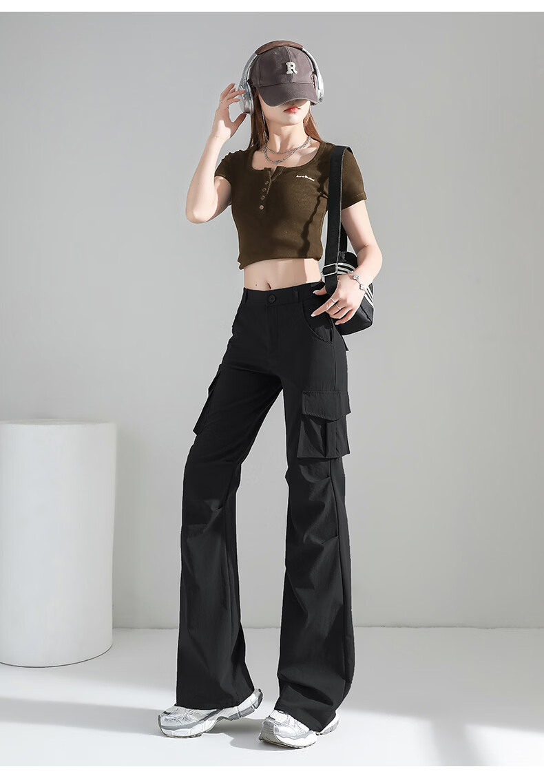 Borui Women's Micro Flare Quick-Dry Lightweight Work Pants 2026 New Summer Casual Slim American Paratrooper Trousers 25