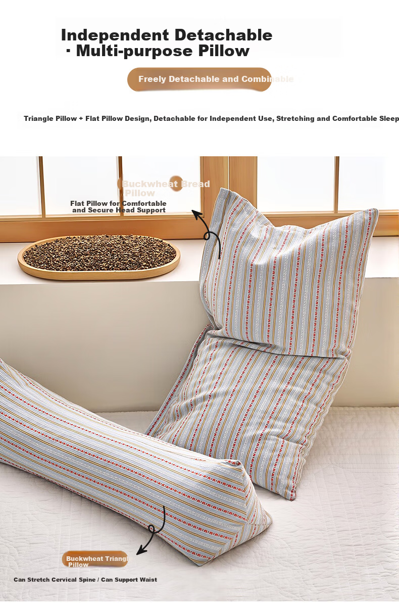 Grace Pure Cotton Triangular Traction Combination Pillow Buckwheat Pillow Cervical Pillow Buckwheat Husk Summer Pillow Neck Comfort Pillow 3