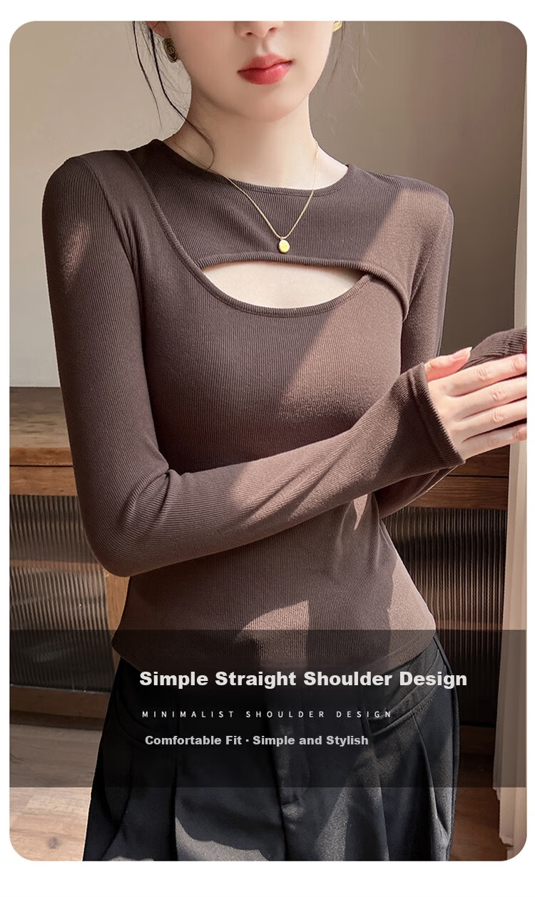 MiiOW Women's Round Neck Hollow Out Base Shirt 2025 Autumn New Simple 7A Grade Antibacterial Silk Protein Top 7
