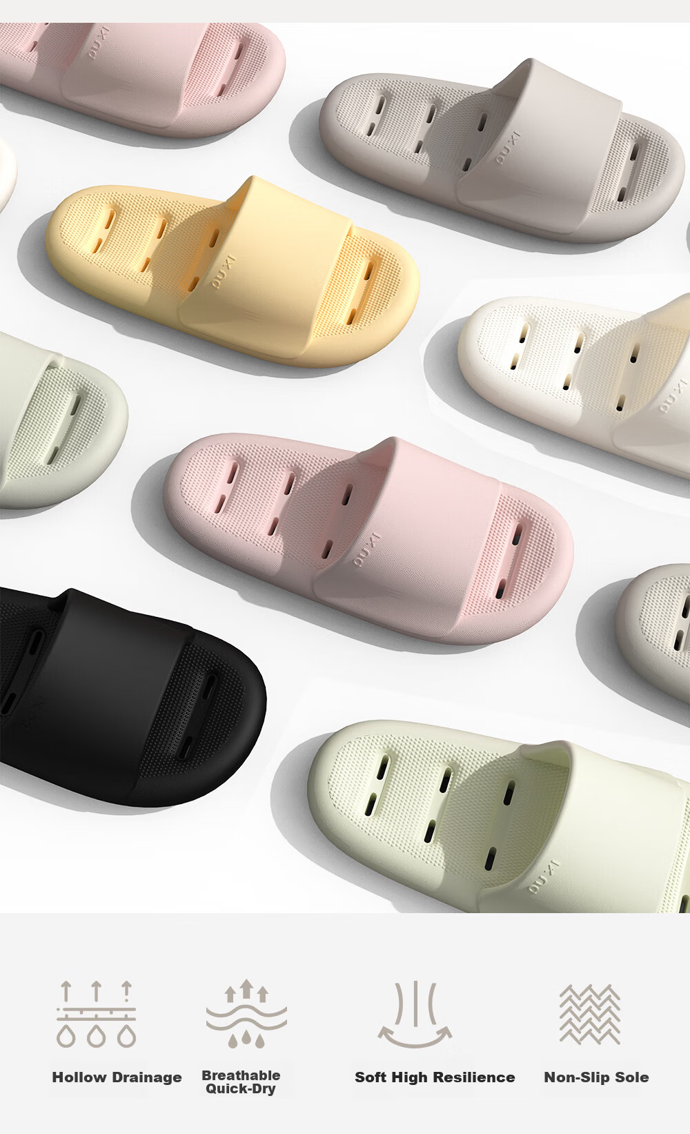 Puxi Summer Bathroom Slippers Indoor Water-Draining EVA Non-Slip Shower Home Cloud White Size 38-39 4