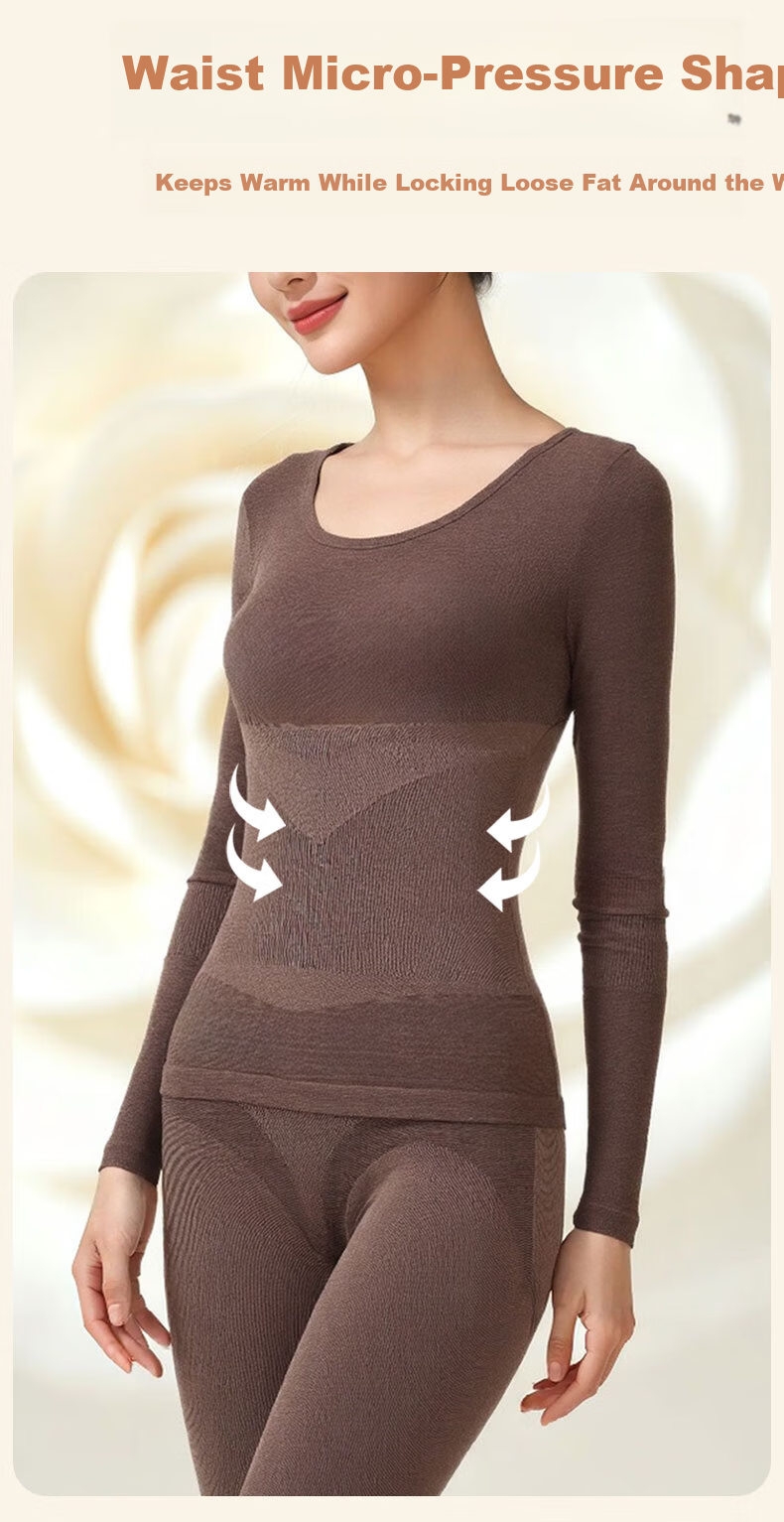 GRACEWELL Women's Thermal Underwear Set Slim Fit Stretch Cashmere Base Layer Autumn Winter Body Shaping 7
