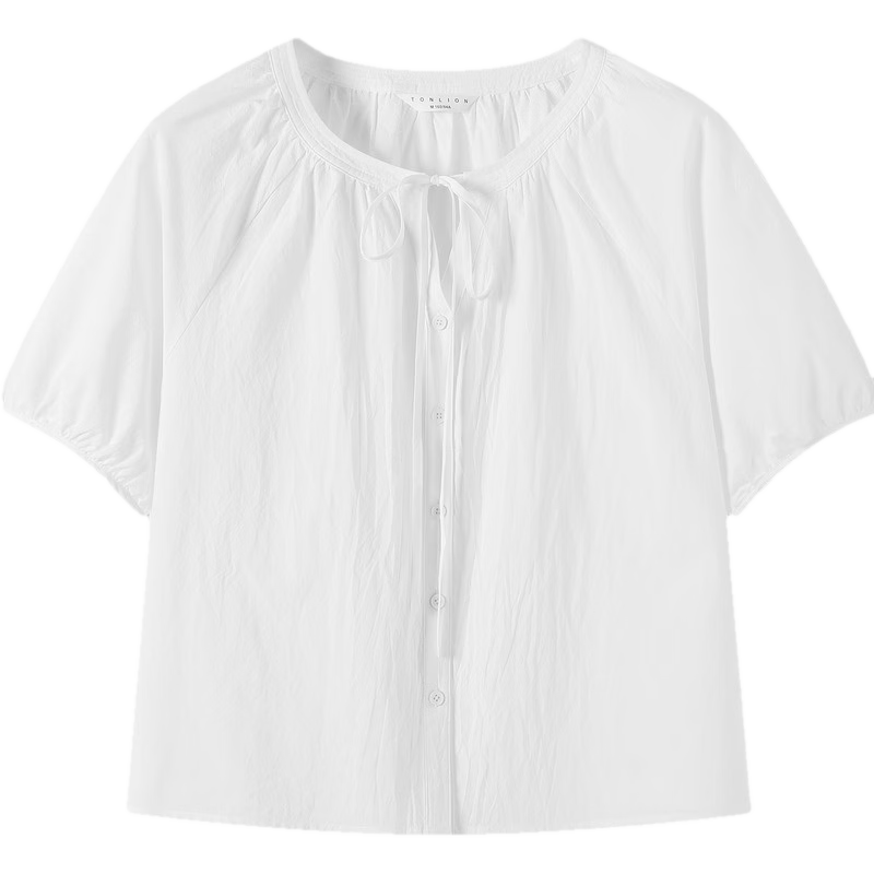 TonLion 2026 Summer New Women's Short Sleeve Shirt Round Neck Sweet Niche Design Puff Sleeve Beautiful Top