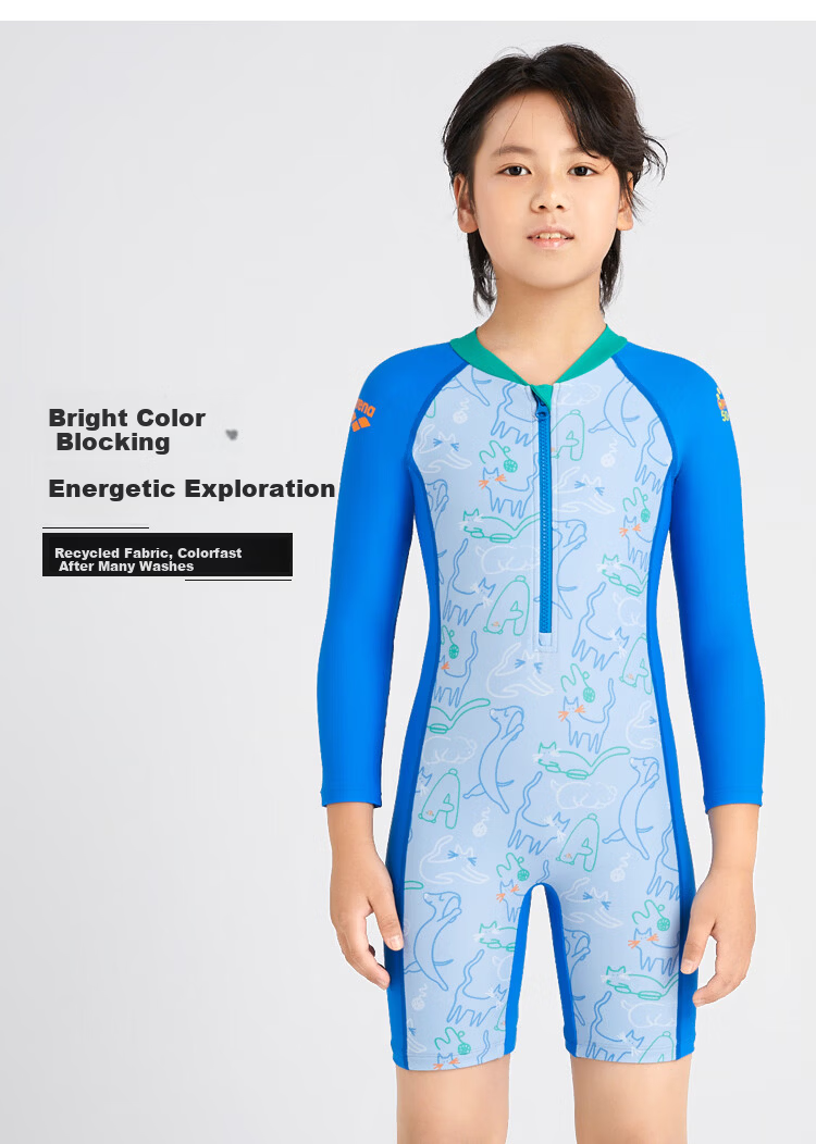Arena Kids Long Sleeve One-Piece Swimwear Comfortable Sun Protection Chlorine Resistant Cute Children's Swimwear 11