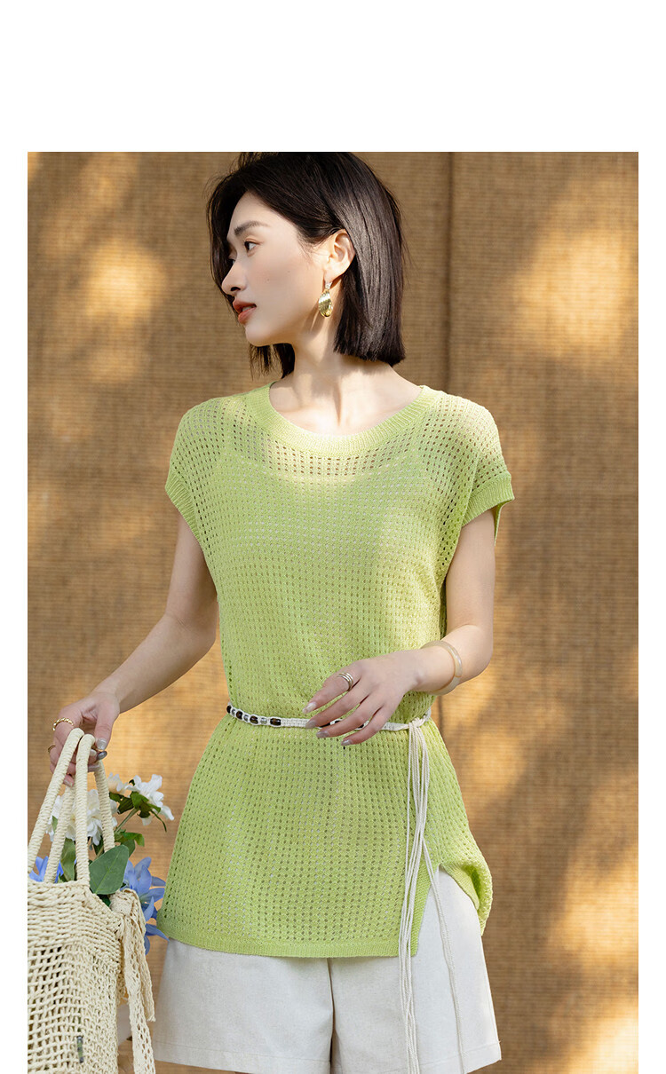 Demana Summer Breeze Lightweight Hollow Shoulder Seam Slim Fit Stretch Knit Top for Women 11