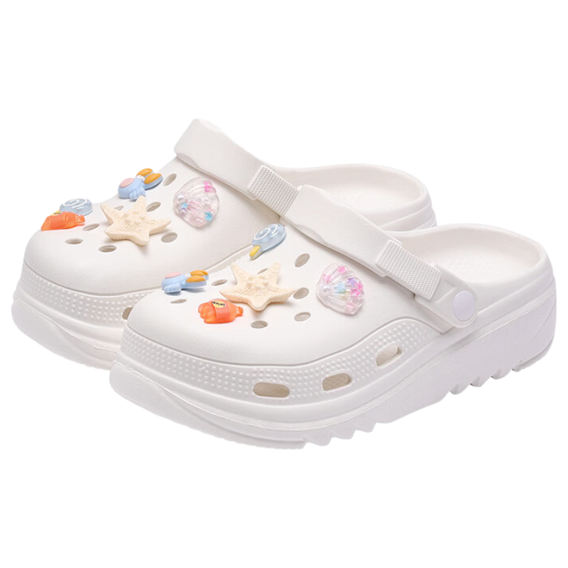 MINISO EVA Summer Unisex Hole Shoes Beach Sandals Non-Slip Soft Closed-Toe Couple White+Starfish