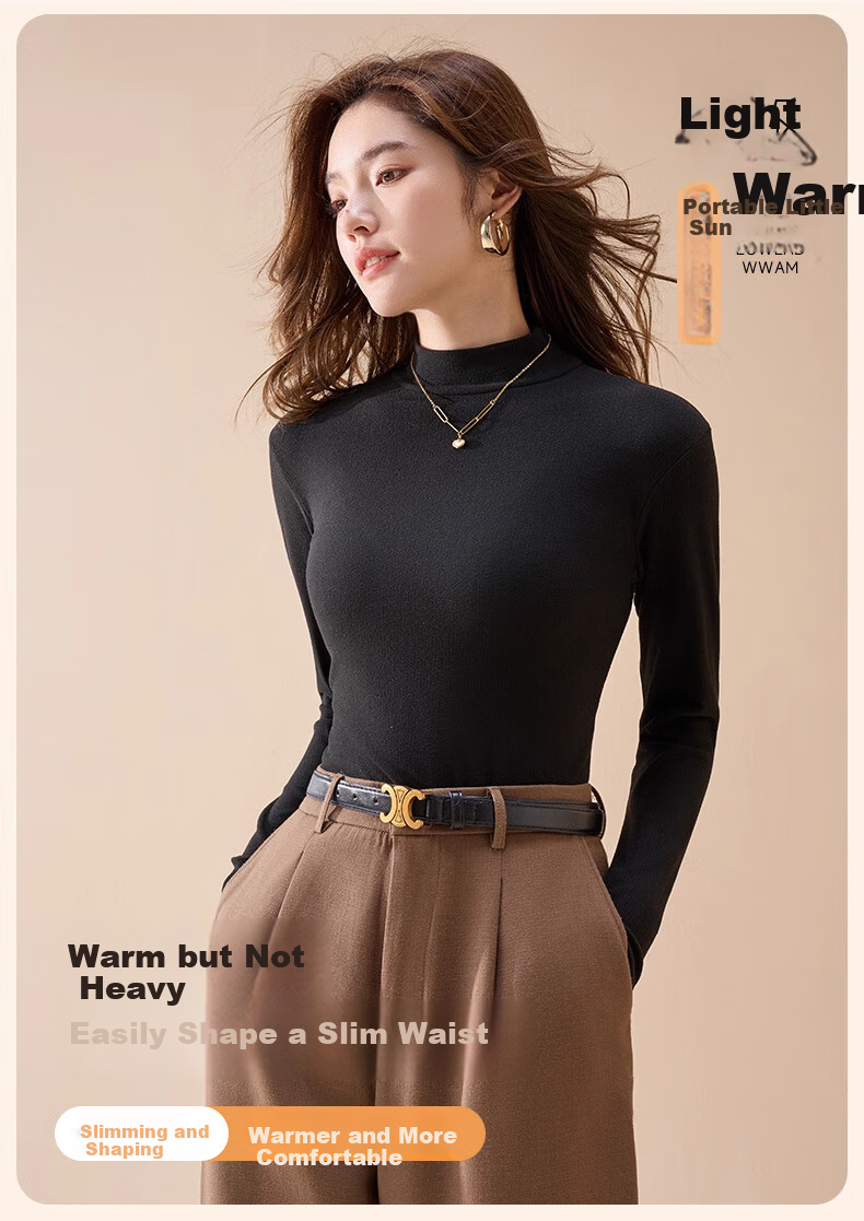 LangSha Women's Thermal Thickened Ribbed Base Shirt Autumn Winter 2025 New Half Turtleneck Knit Elegant Top 18