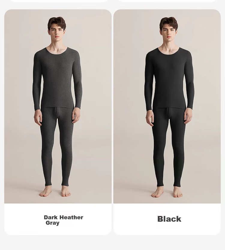 LangSha Men's Thermal Underwear Thin Round Neck Wool Silk Reversible Double-Sided Fleece Autumn Shirt and Pants Set 25