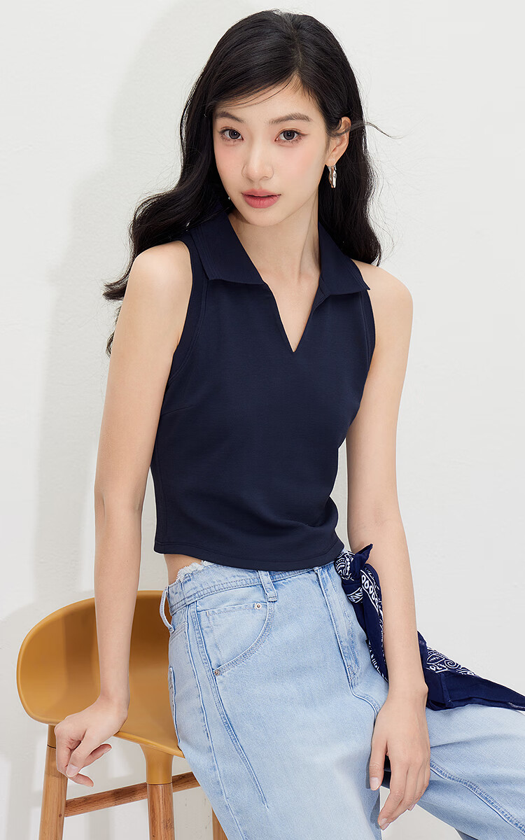 Semir Women's Summer Short Polo Collar Slim Solid Color Vest 2026 Casual Simple Top 109326102004 2