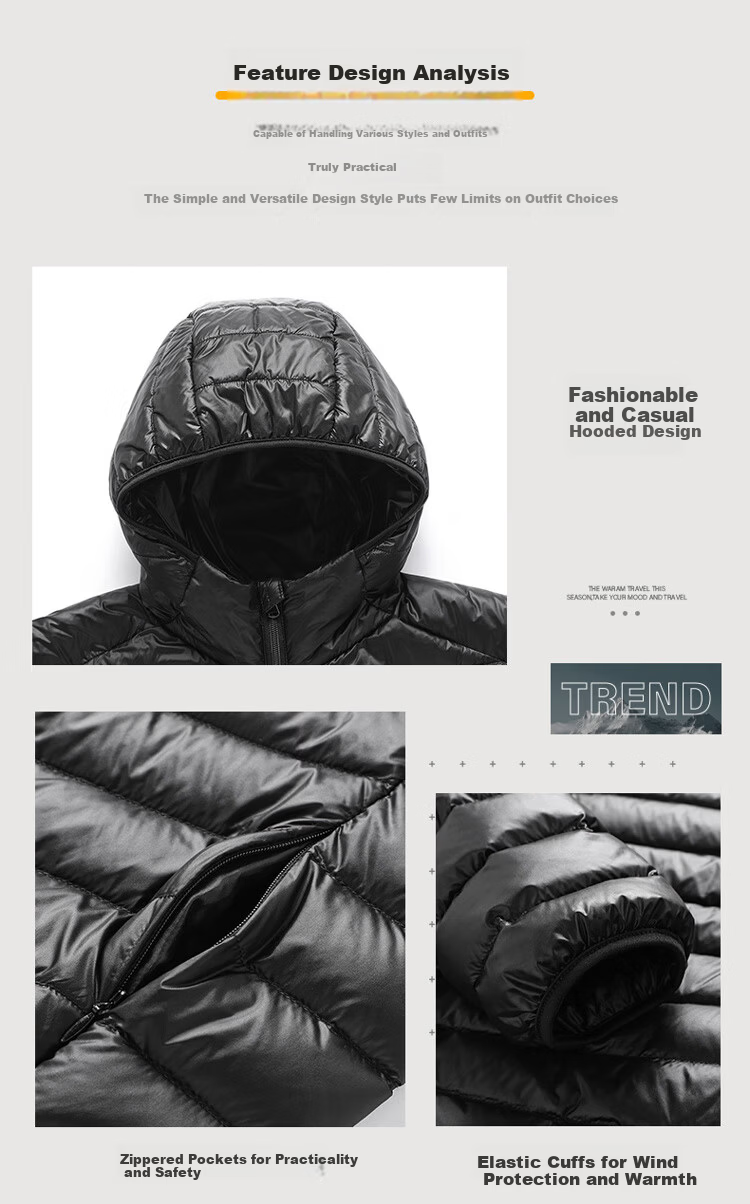 JEEP Men's Autumn Winter Hooded Lightweight Warm Outdoor Sports Versatile Down Jacket Navy Blue L 7