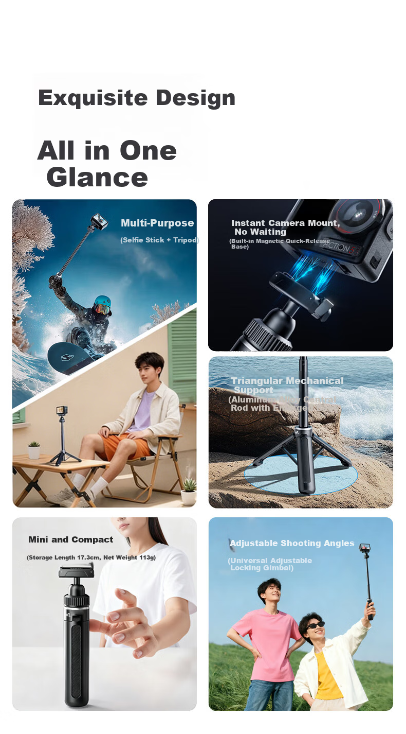 Shili Fan Magnetic Quick-Release Mount Handheld Selfie Stick for DJI Action 5 Pro Black Upgraded Version 4