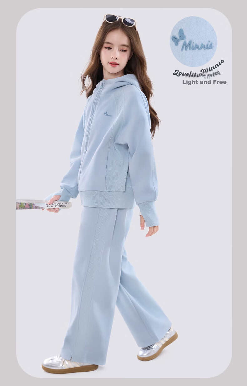 Disney Girls' Spring Autumn Stylish Casual Zip-up Hoodie and Sweatpants Set ET019 Iceland Blue 160 11