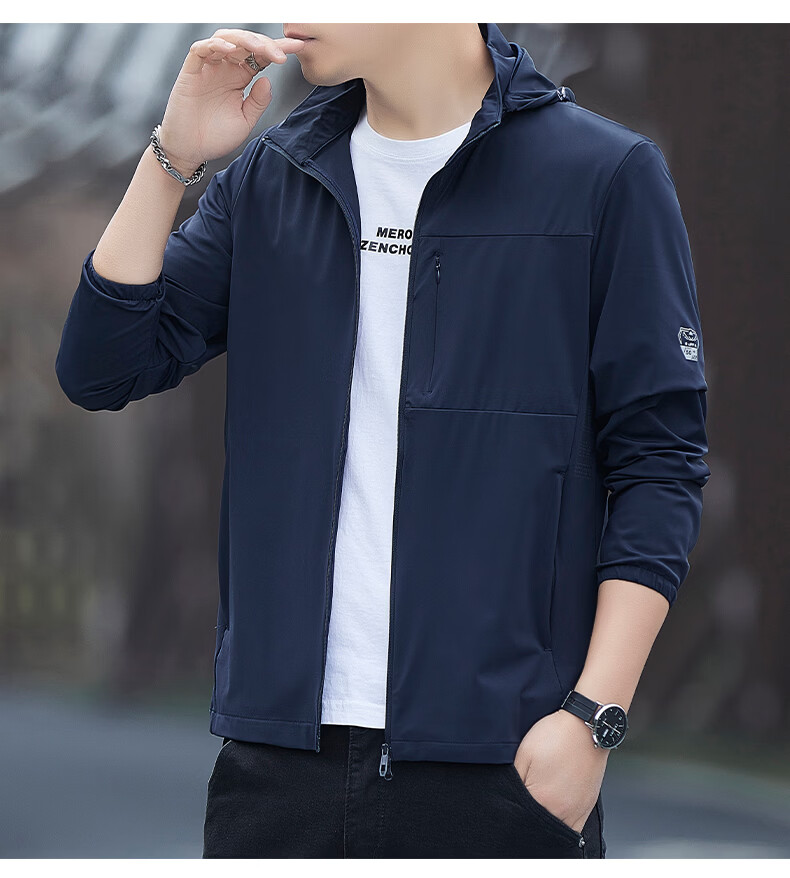 ROMON Men's Summer Ice Silk Quick-Dry Thin Breathable Casual Outdoor Sun Protection Jacket Fishing Coat 8189 Blue XL 16