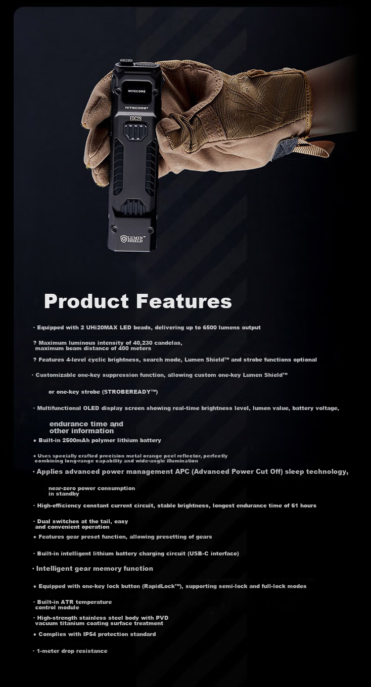 NITECORE EDC29 Tactical Flashlight High Brightness Outdoor Rechargeable Portable Emergency Light EDC29 8