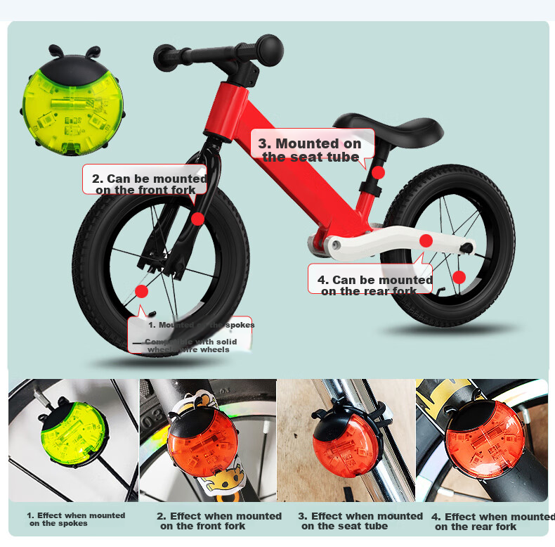 40,000 KM Smart Kids Balance Bike Hub Light Scooter Tail Light Fire Wheel Integrated Wheel Light 3-Pack 7