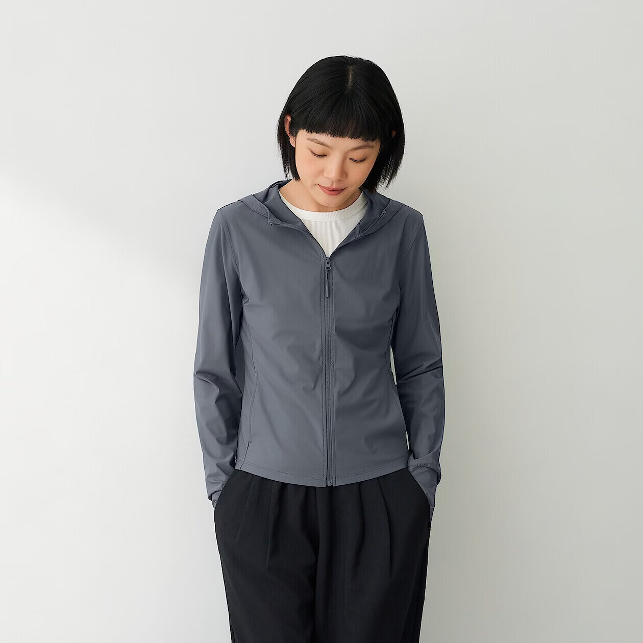 MUJI Women's UV Protection Cooling Lightweight Zip-Up Hoodie Summer 2026 New Dark Gray M
