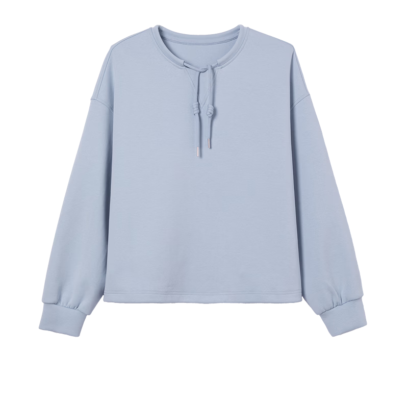 Demana [Comfort Elastic Air Layer] Spring Simple Style Round Neck Handmade Knot Drawstring Wide Shoulder Petite Women's Sweatshirt