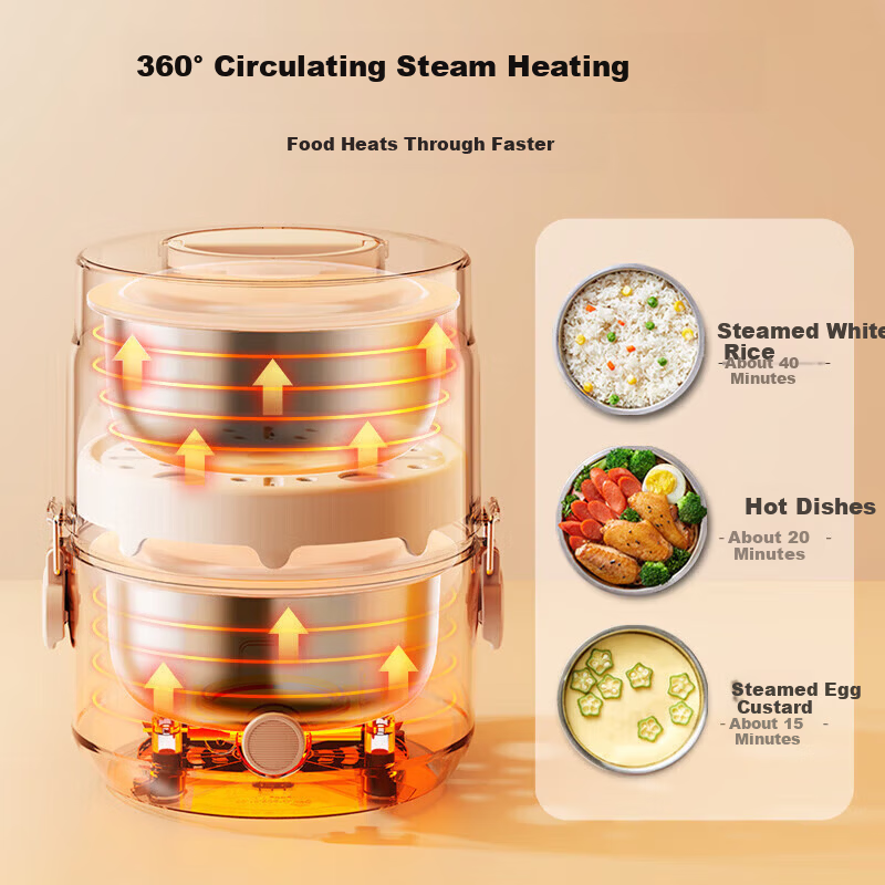 Bear Electric Lunch Box Double-Layer Heated Lunch Box Stainless Steel Inner Container Insulated Self-Heating Lunch Box for Office Workers Steamer Rice Cooker