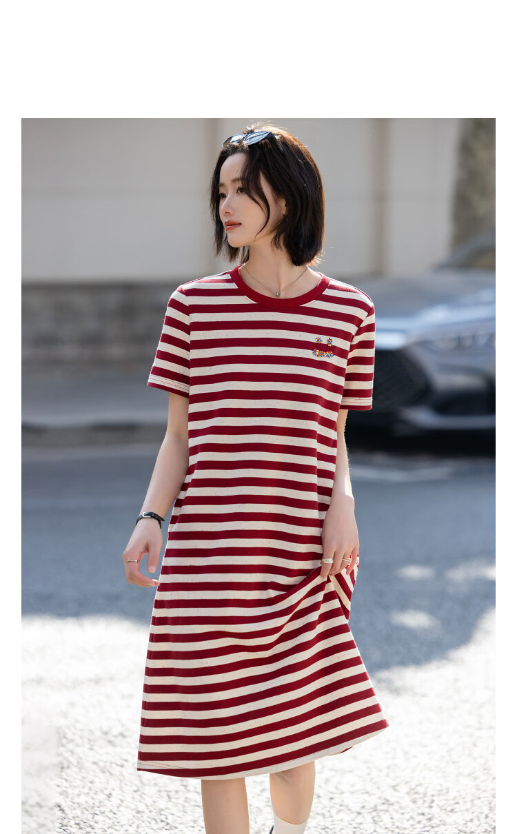 Demana Fresh Cloud Cotton Summer Round Neck Smile Bead Embroidery Short Sleeve Straight Loose Dress for Women Premium Feel 11