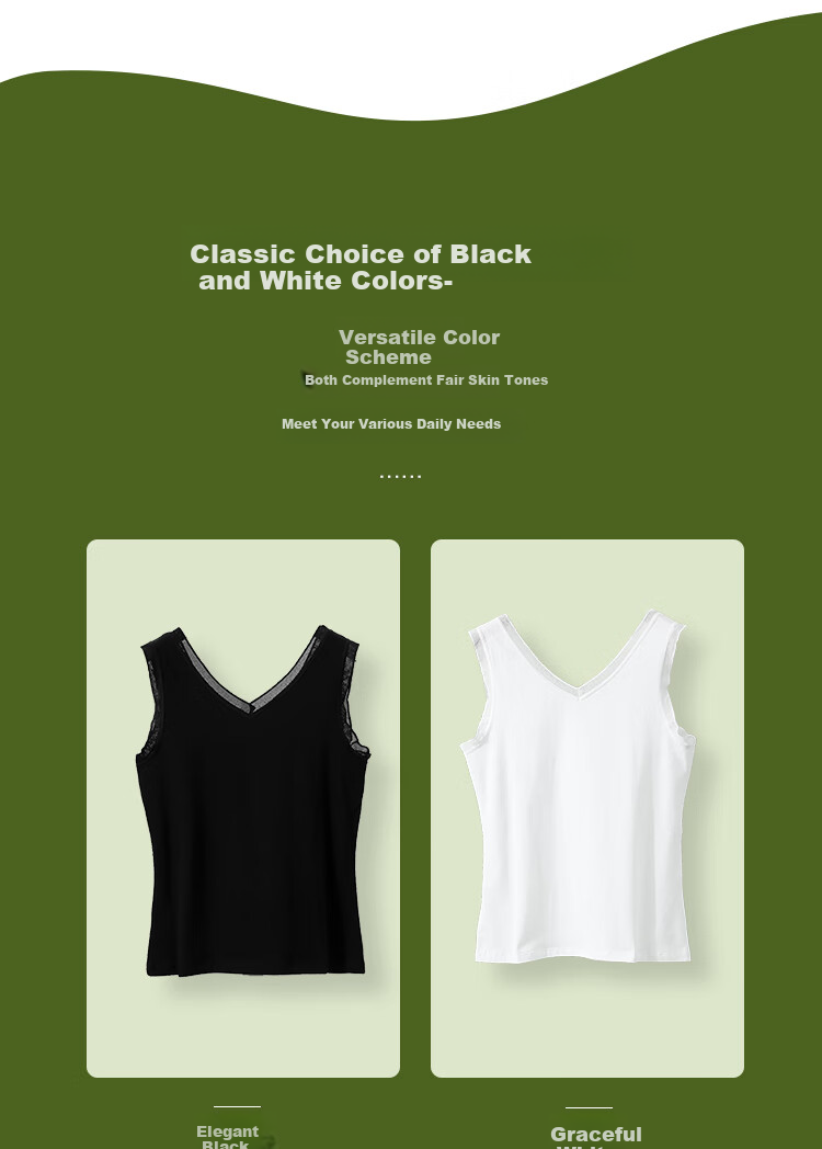 Hodo Women's Cotton-Spandex Stretch Breathable Lace Trim V-Neck Simple Tank Top Summer New Arrival 10