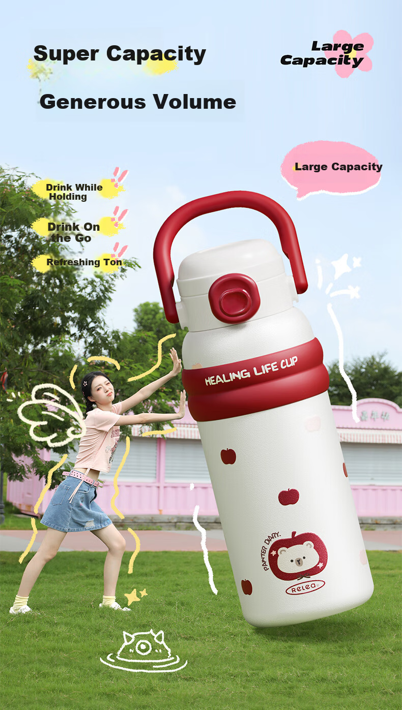 RELEA Insulated Bottle for Women Large Capacity 316L Stainless Steel Water Cup Kids Straw Cup Student Water Bottle Birthday Gift 5