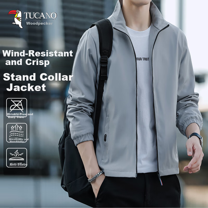 TUCANO [Windproof And Structured] Jacket for Men, Summer Business Loose Casual Sports Daily Trendy Solid Color Jacket, Black, Size M