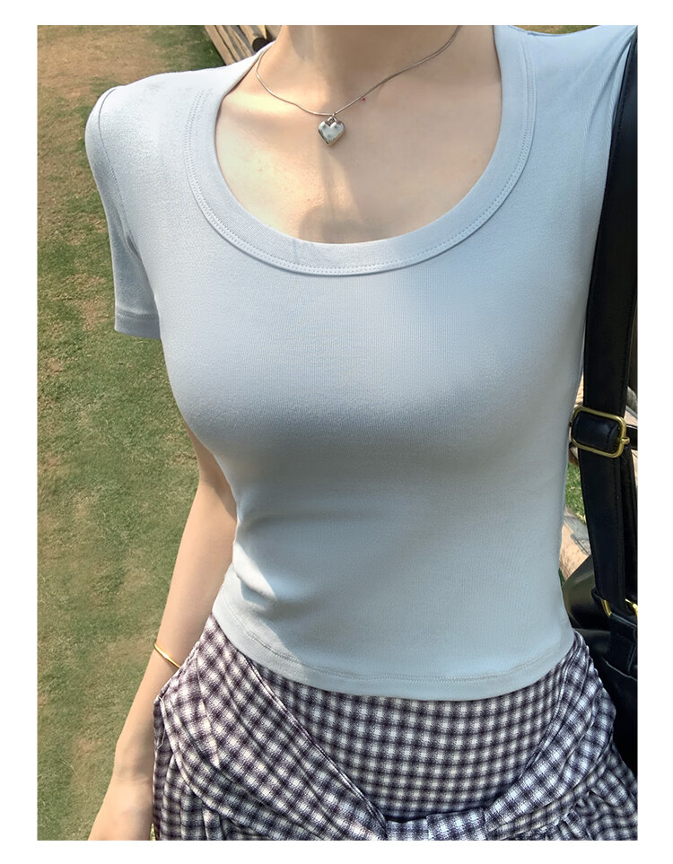 Herbal Original Color Short Sleeve T-Shirt Women Basic White Loose Korean Style Summer 2026 New Round Neck Black Top 15